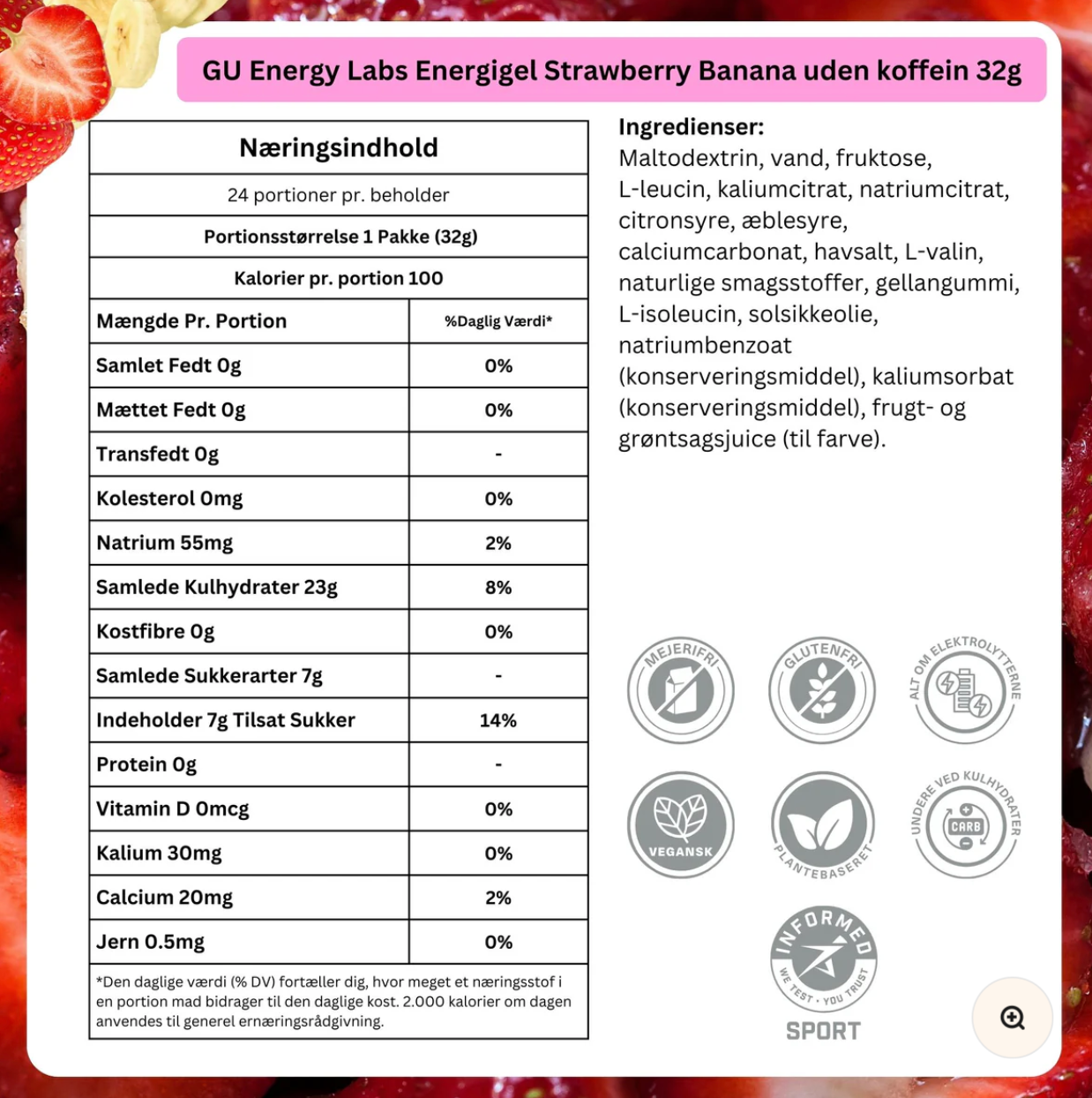 1 stk. GU Energy Energi Gel 32g med Jordbær-Banan smag