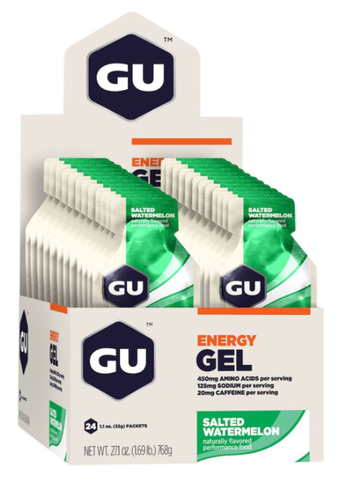 24 stk. GU Energy Gel Salted Watermelon. Energi geler med koffein